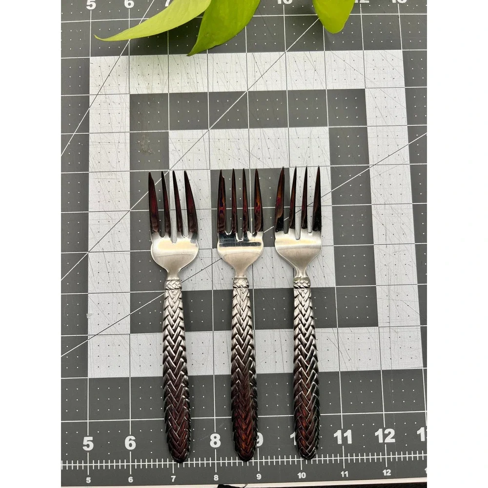 Ralph Lauren Equestrian Braid Salad Fork Silverplate Woven Handle Set of 3 1991